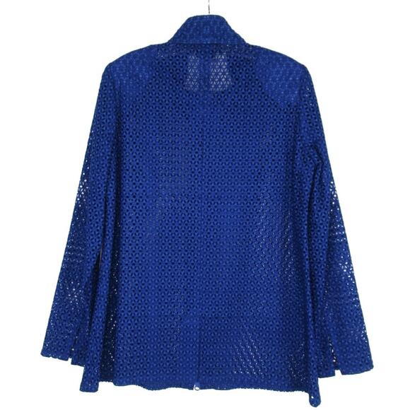 NINA MCLEMORE Blue Floral Eyelet Zip Front Sheer Jacket Women’s Size Small - Picture 4 of 13